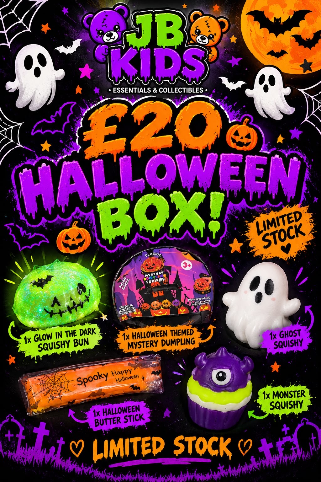 Halloween Mystery Box with five squishy toys
